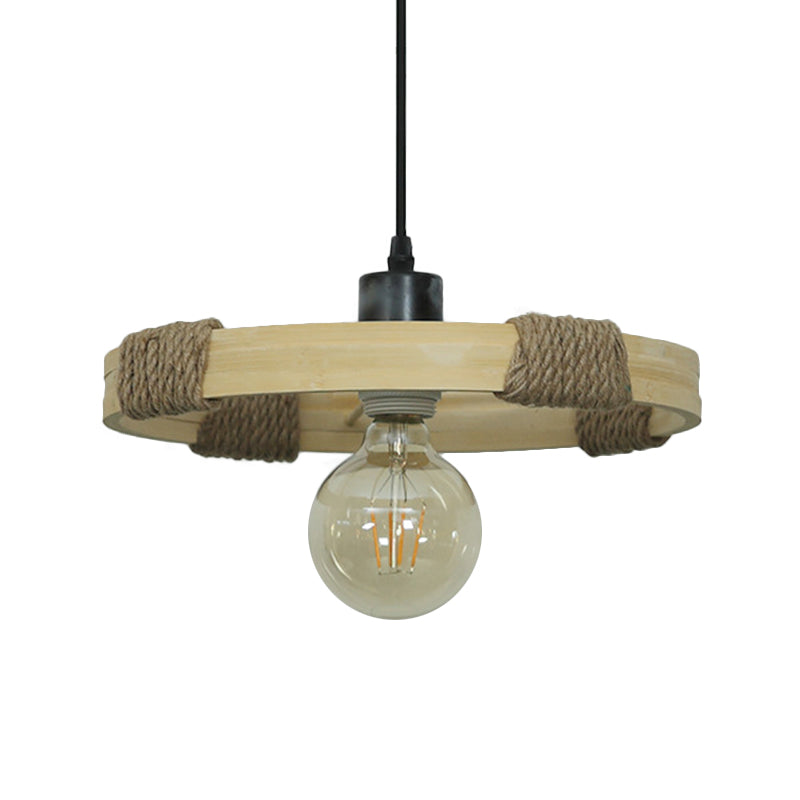 Black Country Style Handmade Bamboo And Rope Pendant Light With 1 Head