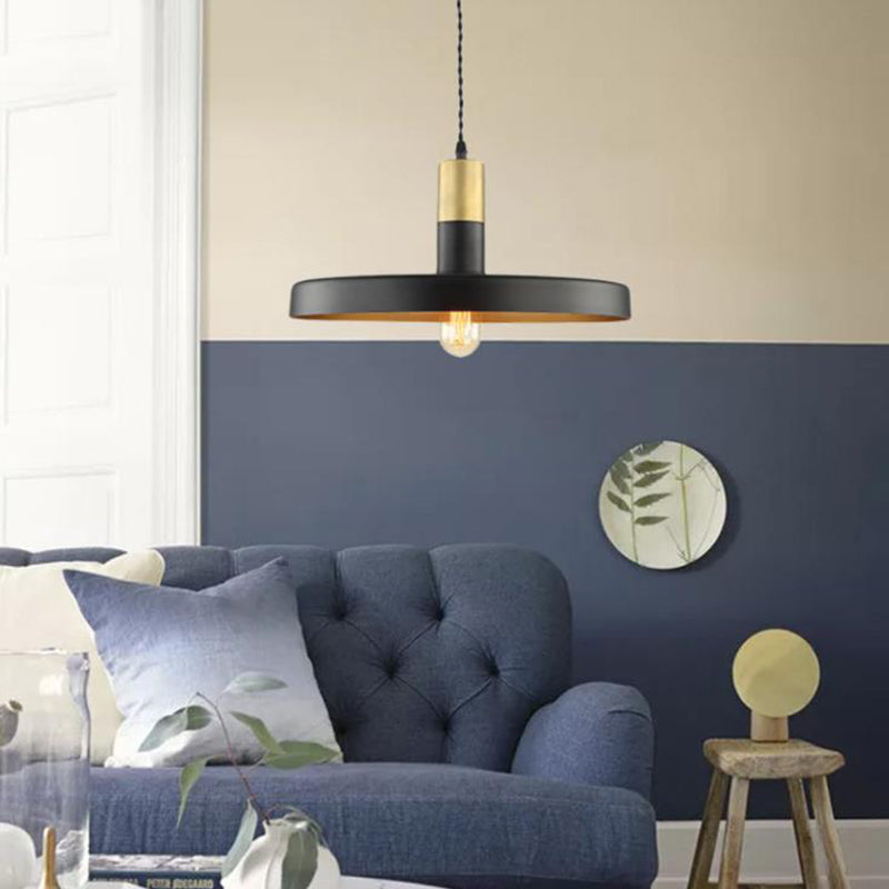 Contemporary Black Round Pendant Light With Metal Shade - Ideal For Dining Room Ceilings