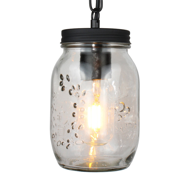 Modern Mason Jar Hanging Ceiling Light | Clear Glass Pendant Lighting In Black