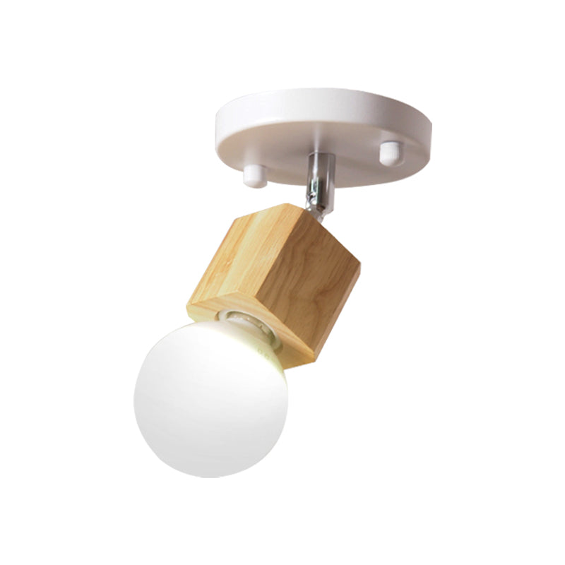 Retro Metal and Wood Exposed Ceiling Mounted Light - White Finish | 1 Head Adjustable Semi Flush Light for Balcony