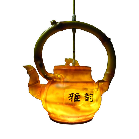 Lodge Style Resin Teapot Hanging Light: Single Pendant For Living Room