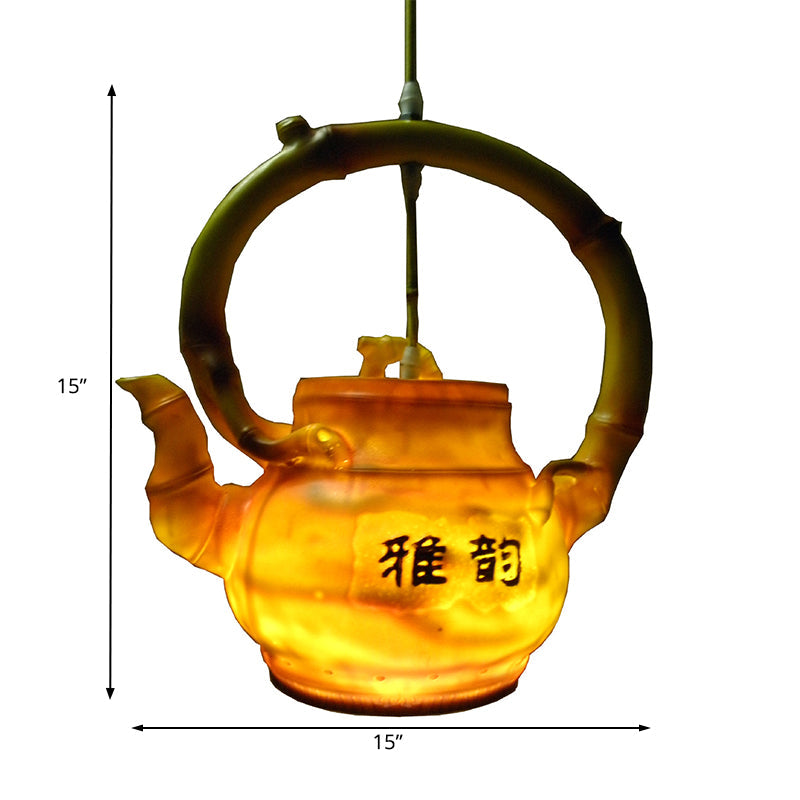 Lodge Style Resin Teapot Hanging Light: Single Pendant For Living Room