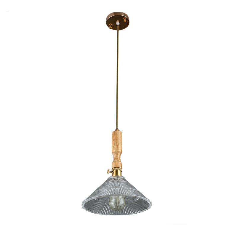 Contemporary Glass and Brass Pendant Light with Wood Accent for Dining Room