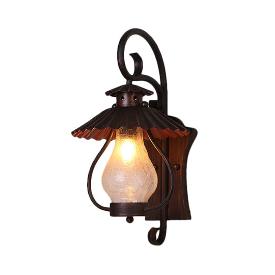 Coastal Crackle Glass Lantern Wall Light With Clear Bulb Fixture