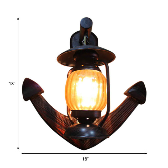 Traditional Yellow Lantern Wall Sconce With Ribbed Glass - Anchor Backplate