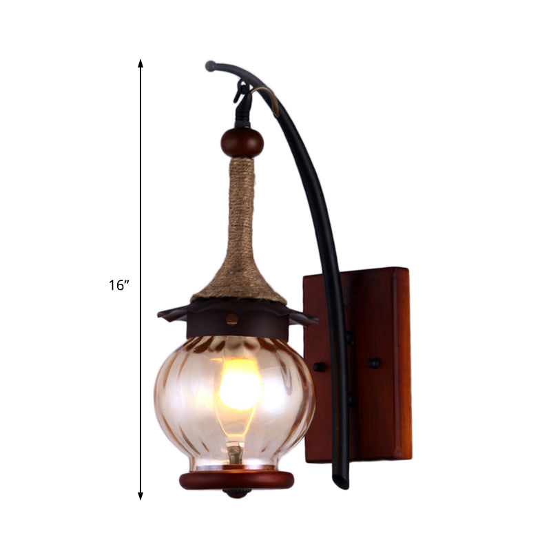 Rustic Dimpled Glass Lantern Sconce - Amber Single Light Wall Mount