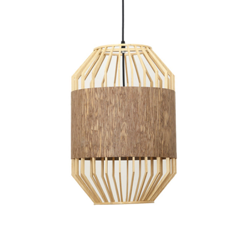 Countryside Bamboo And Wood Pendant Lamp - Natural Cylindrical Ceiling Light For Dining Table