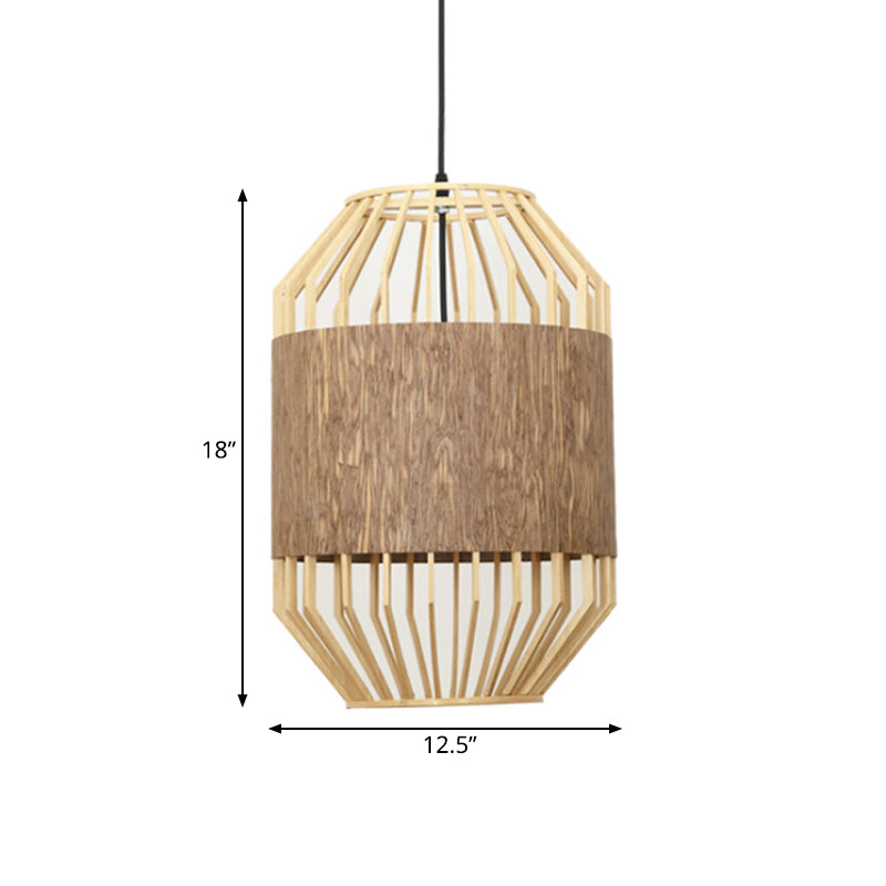 Countryside Bamboo And Wood Pendant Lamp - Natural Cylindrical Ceiling Light For Dining Table