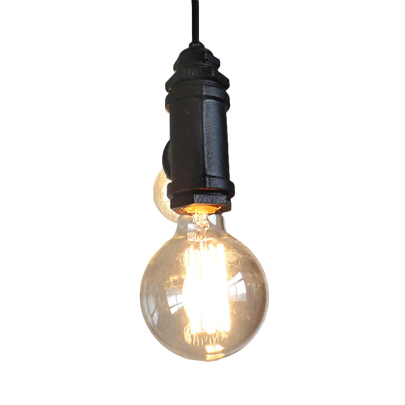 Industrial Black Metal Hanging Chandelier with 2 Exposed Lights - Stylish Living Room Lamp