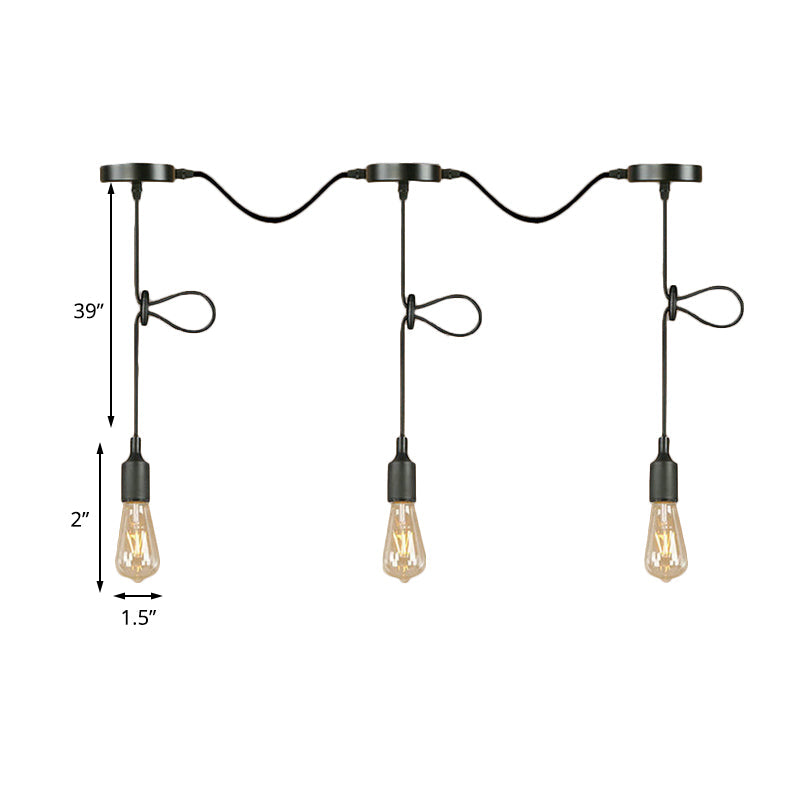 Adjustable Cord Industrial Black Metal Ceiling Light Fixture with 3/5/7-Light Bare Bulb Pendant Lighting