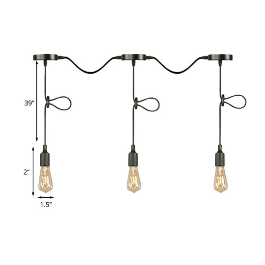 Bare Bulb Pendant Lighting- Industrial Black Metal Ceiling Light Fixture - Adjustable Cord