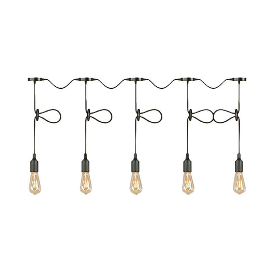 Adjustable Cord Industrial Black Metal Ceiling Light Fixture with 3/5/7-Light Bare Bulb Pendant Lighting