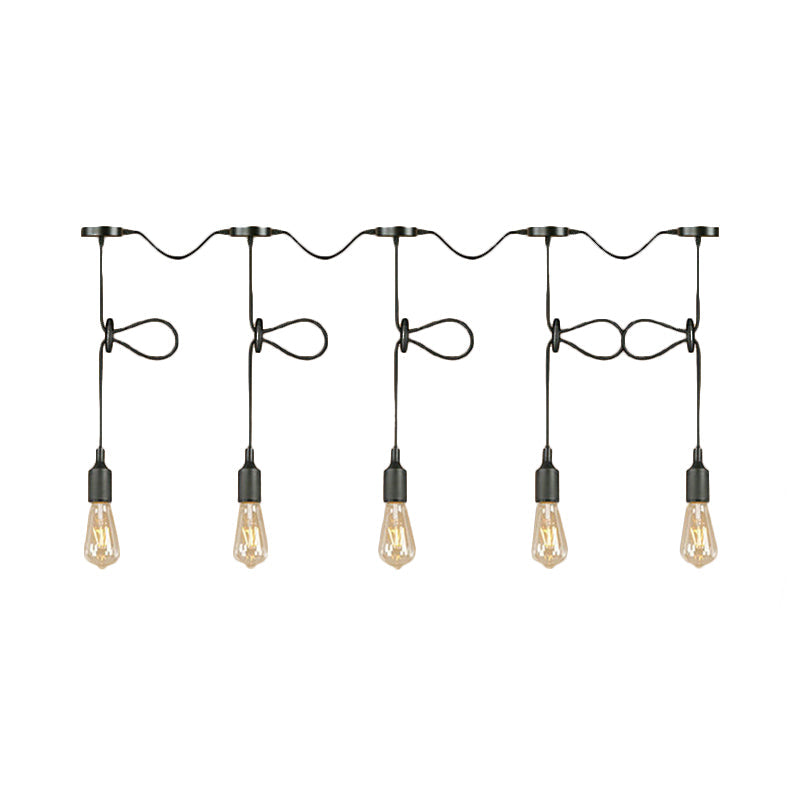 Bare Bulb Pendant Lighting- Industrial Black Metal Ceiling Light Fixture - Adjustable Cord