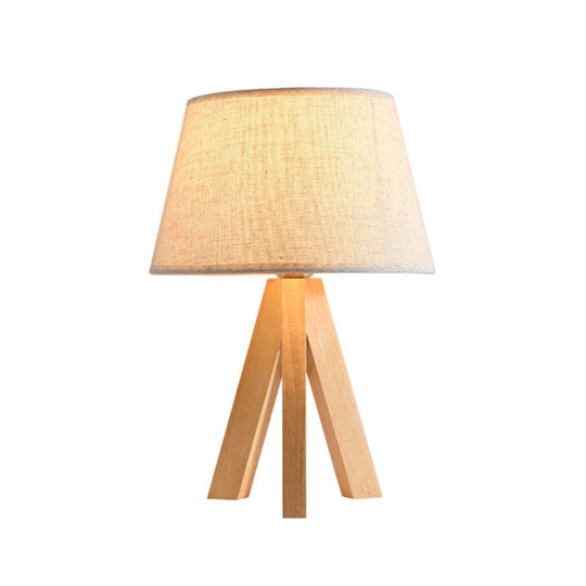 Modern White Tapered Study Lamp With Led Reading Light And Wooden Tripod