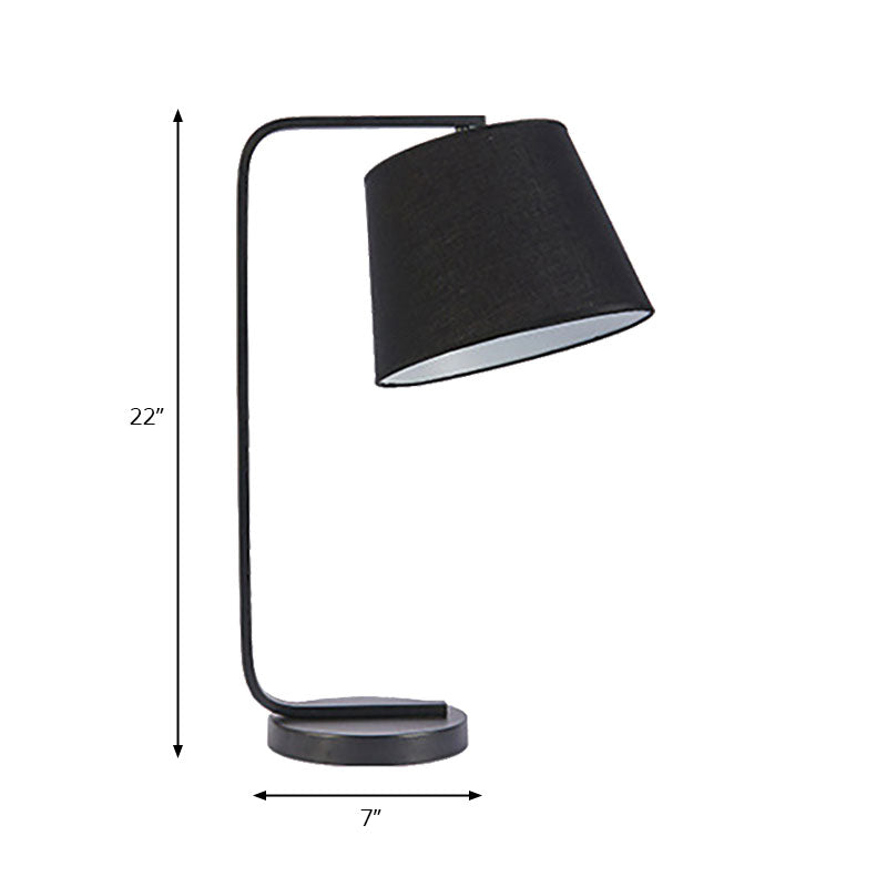 Contemporary Led Desk Lamp - Fabric Tapered Reading Book Light In White/Black With Metal Base