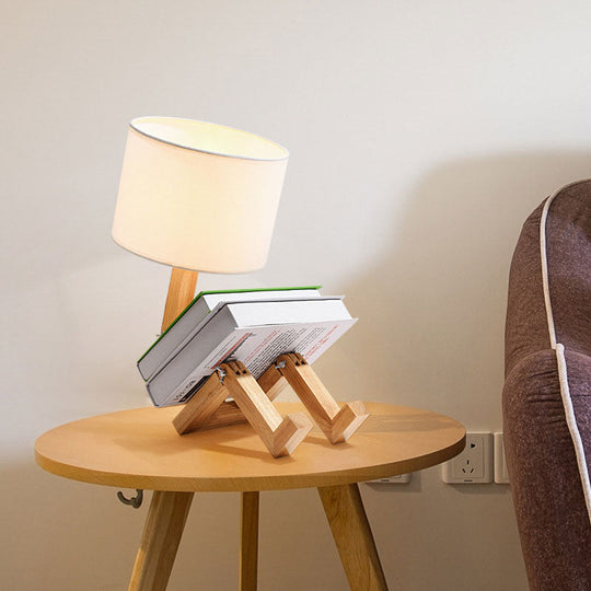 Modernism Led Desk Lamp With Fabric Shade - Beige Drum Design Perfect For Bedrooms