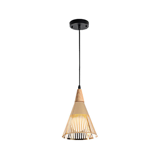 Contemporary Metallic Cone Ceiling Light With Cage Shade - 1-Light Pendant For Bedroom In