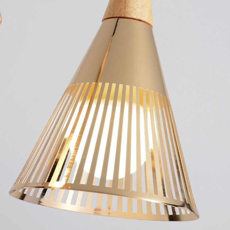 Metallic Cone Ceiling Light: Contemporary 1-Light Pendant in Black/Gold/White with Cage Shade