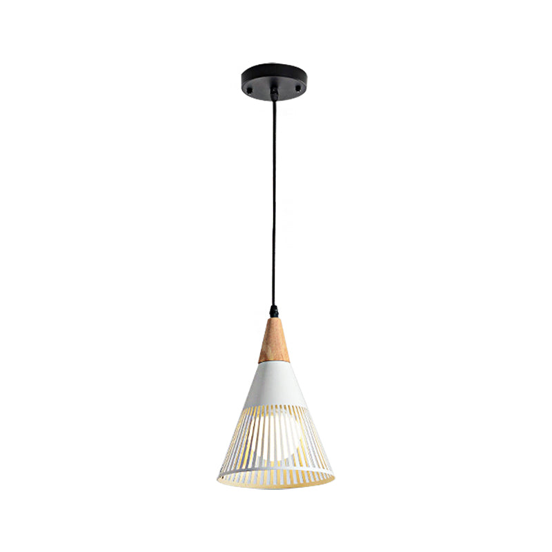 Metallic Cone Ceiling Light: Contemporary 1-Light Pendant in Black/Gold/White with Cage Shade