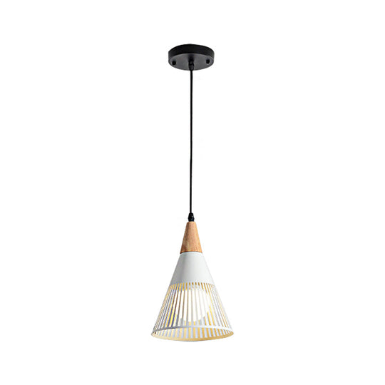 Contemporary Metallic Cone Ceiling Light With Cage Shade - 1-Light Pendant For Bedroom In