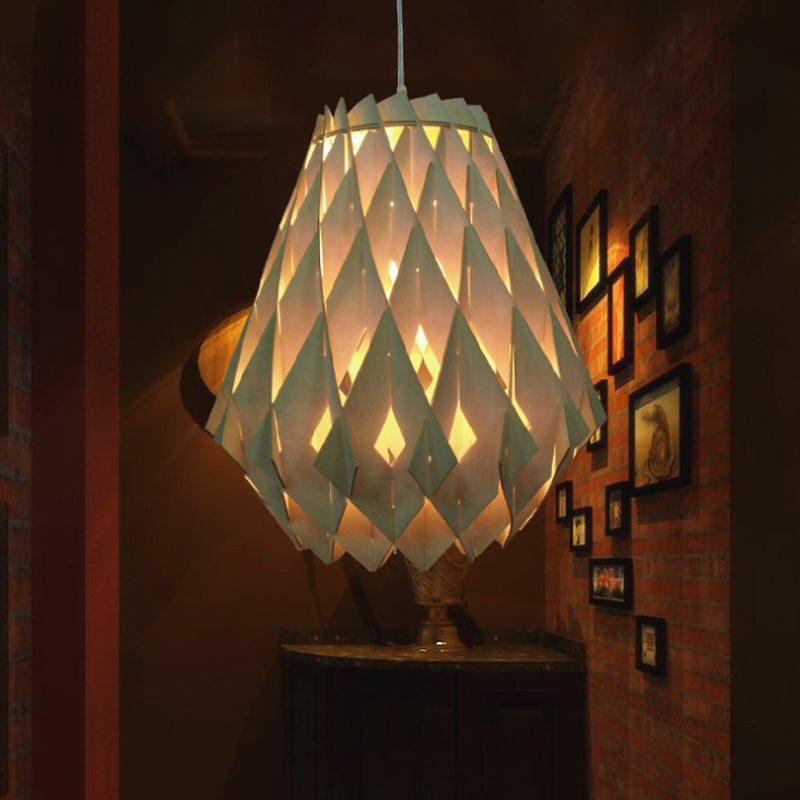 Geometric Pendant Lamp: Modern Wooden Hanging Light For Restaurants In Natural Wood