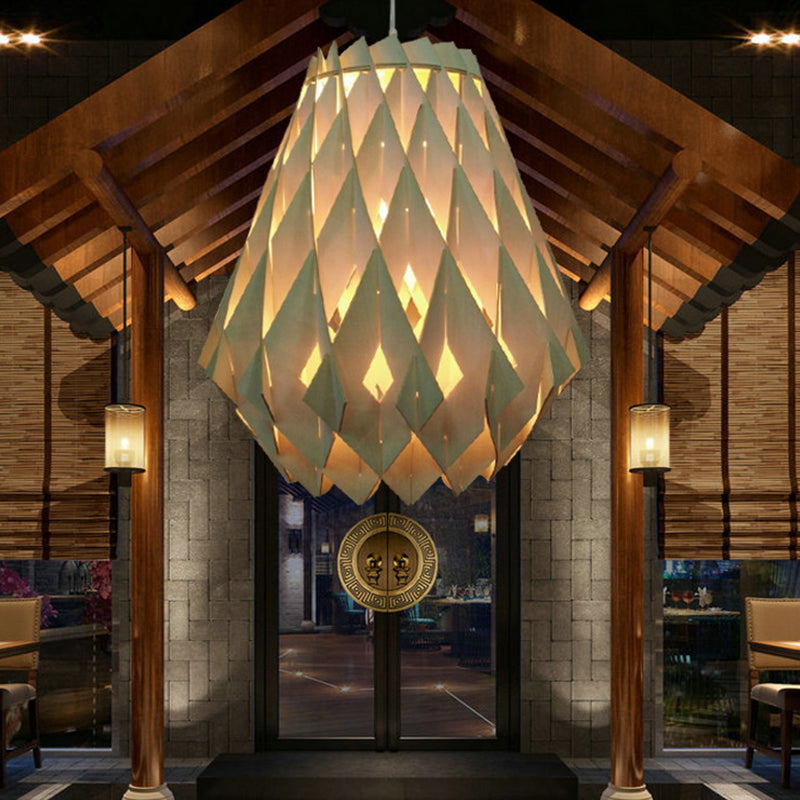 Geometric Pendant Lamp: Modern Wooden Hanging Light For Restaurants In Natural Wood