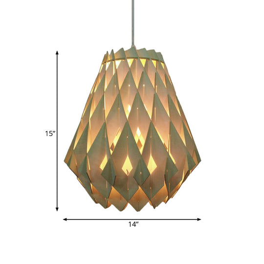 Geometric Pendant Lamp: Modern Wooden Hanging Light For Restaurants In Natural Wood