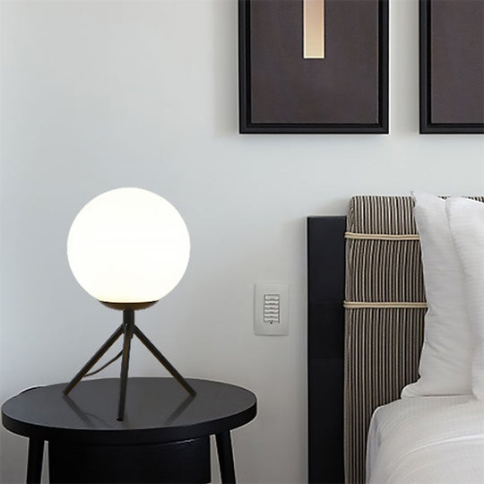 White Glass Globe Table Lamp - Modern 1 Light Black/Gold Tripod Base Black