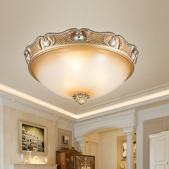 Traditional Beige Opal Glass Flush Ceiling Light Fixture, 2/3 Bulbs, Domed Flush Mount, 14"/18" Width