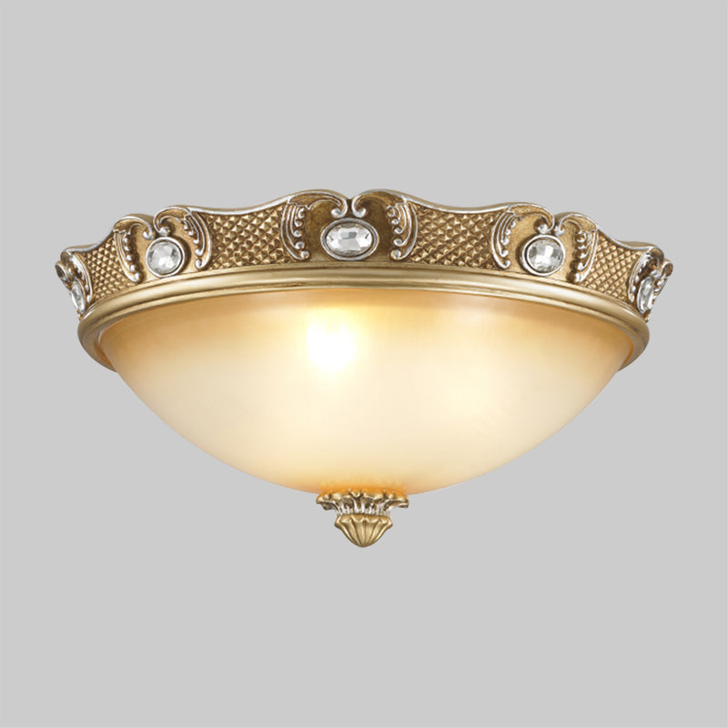 Traditional Beige Opal Glass Flush Ceiling Light Fixture, 2/3 Bulbs, Domed Flush Mount, 14"/18" Width