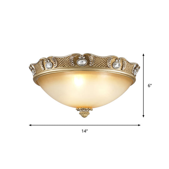 Traditional Beige Opal Glass Flush Ceiling Light Fixture, 2/3 Bulbs, Domed Flush Mount, 14"/18" Width