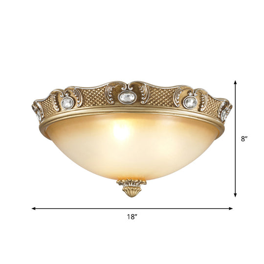 Traditional Beige Opal Glass Flush Ceiling Light Fixture, 2/3 Bulbs, Domed Flush Mount, 14"/18" Width