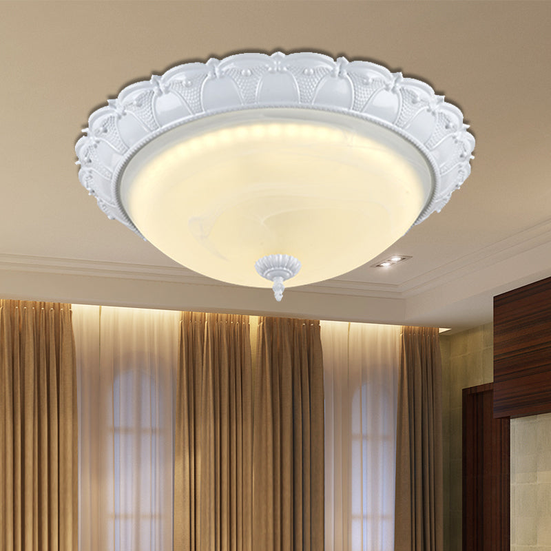 Dome Shape Hallway Flush Mount Lighting In Vintage Frosted Glass White/Brass Led - Warm/White Light