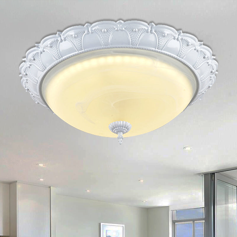 Dome Shape Hallway Flush Mount Lighting In Vintage Frosted Glass White/Brass Led - Warm/White Light