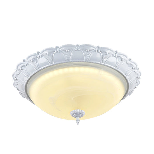 Dome Shape Hallway Flush Mount Lighting In Vintage Frosted Glass White/Brass Led - Warm/White Light