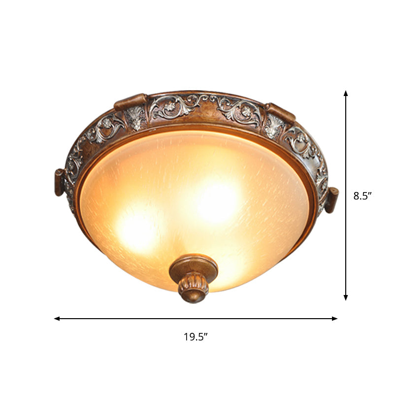 Opal Glass Dome Ceiling Light Retro Style With Carved Flower 3/5-Bulb Brown 16/19.5/21.5 Width