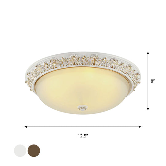 Milky Glass Ceiling Mount with White/Golden Bronze Flush Light and 2-Bulbs for Countryside Homes