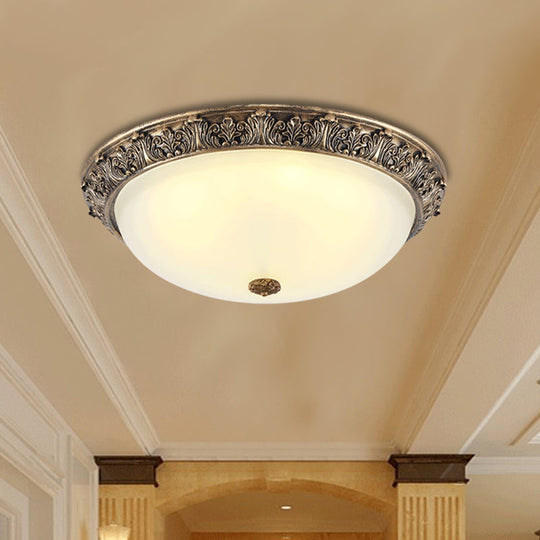 Milky Glass Ceiling Mount with White/Golden Bronze Flush Light and 2-Bulbs for Countryside Homes