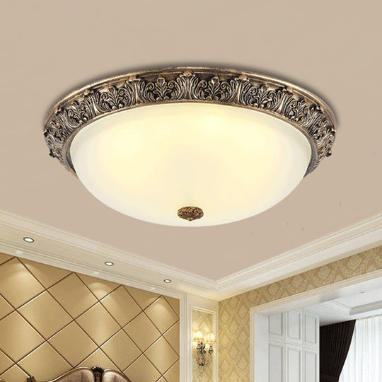 Milky Glass Ceiling Mount with White/Golden Bronze Flush Light and 2-Bulbs for Countryside Homes