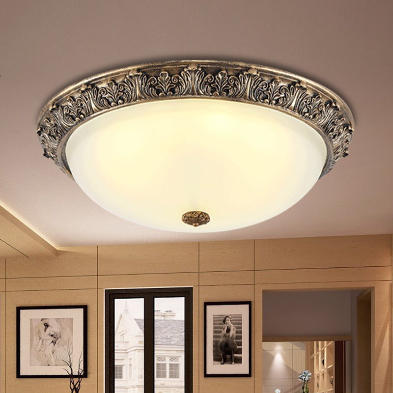 Milky Glass Ceiling Mount with White/Golden Bronze Flush Light and 2-Bulbs for Countryside Homes