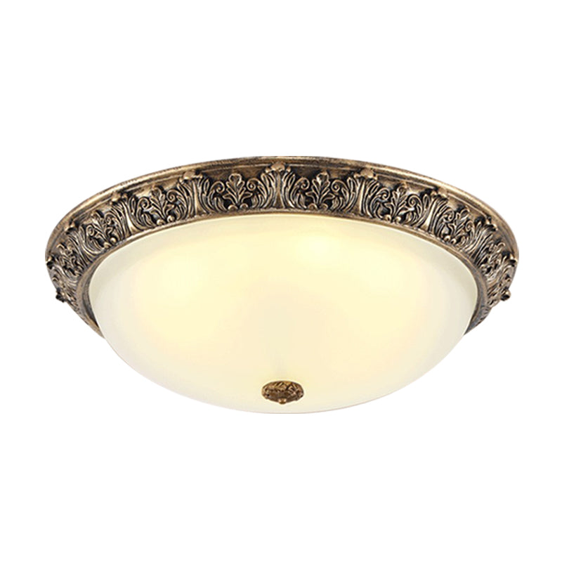 Milky Glass Ceiling Mount with White/Golden Bronze Flush Light and 2-Bulbs for Countryside Homes