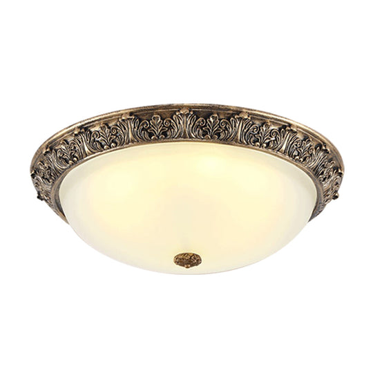 Milky Glass Ceiling Mount With White/Golden Bronze Flush Light And 2-Bulbs For Countryside Homes