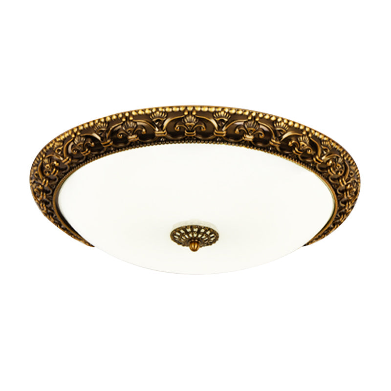 Classic White Glass LED Ceiling Fixture with Bloom Trim - Brass Flush Mount Lighting