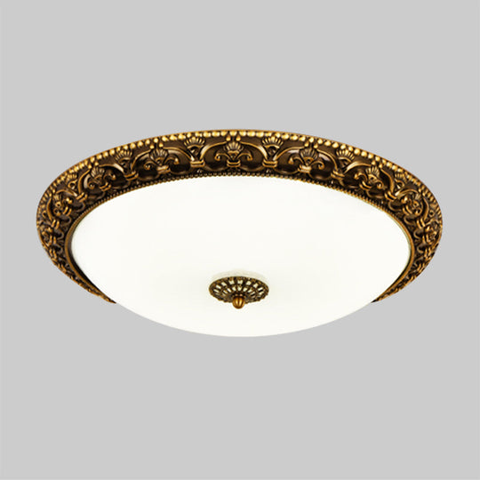 Classic White Glass LED Ceiling Fixture with Bloom Trim - Brass Flush Mount Lighting