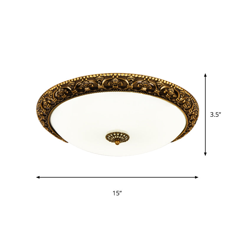 Classic White Glass LED Ceiling Fixture with Bloom Trim - Brass Flush Mount Lighting