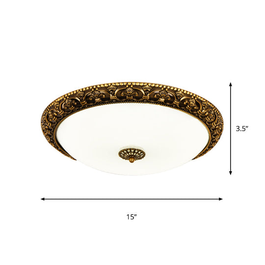 Classic White Glass LED Ceiling Fixture with Bloom Trim - Brass Flush Mount Lighting