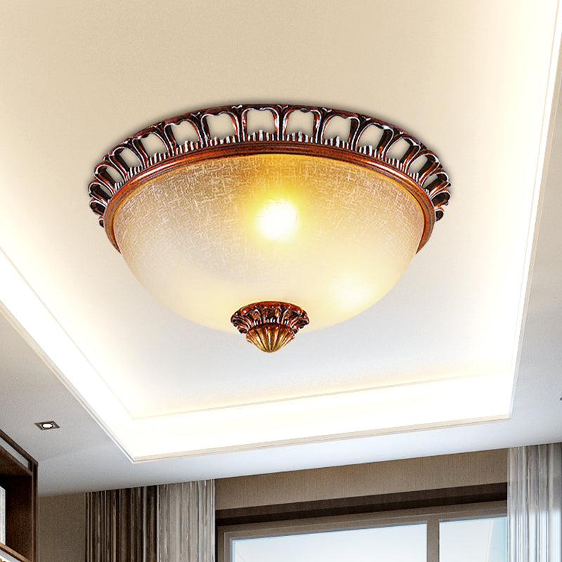 Opal Glass Domed Flush Lamp Countryside Ceiling Mounted Fixture - Brown (13/16.5 Wide) / 13