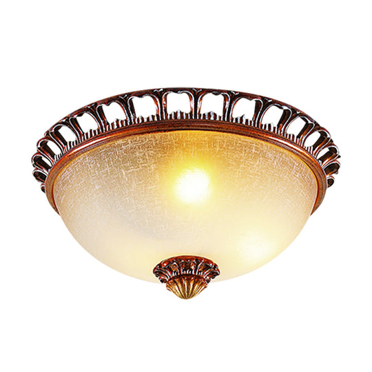 Opal Glass Domed Flush Lamp Countryside Ceiling Mounted Fixture - Brown (13"/16.5" Wide)