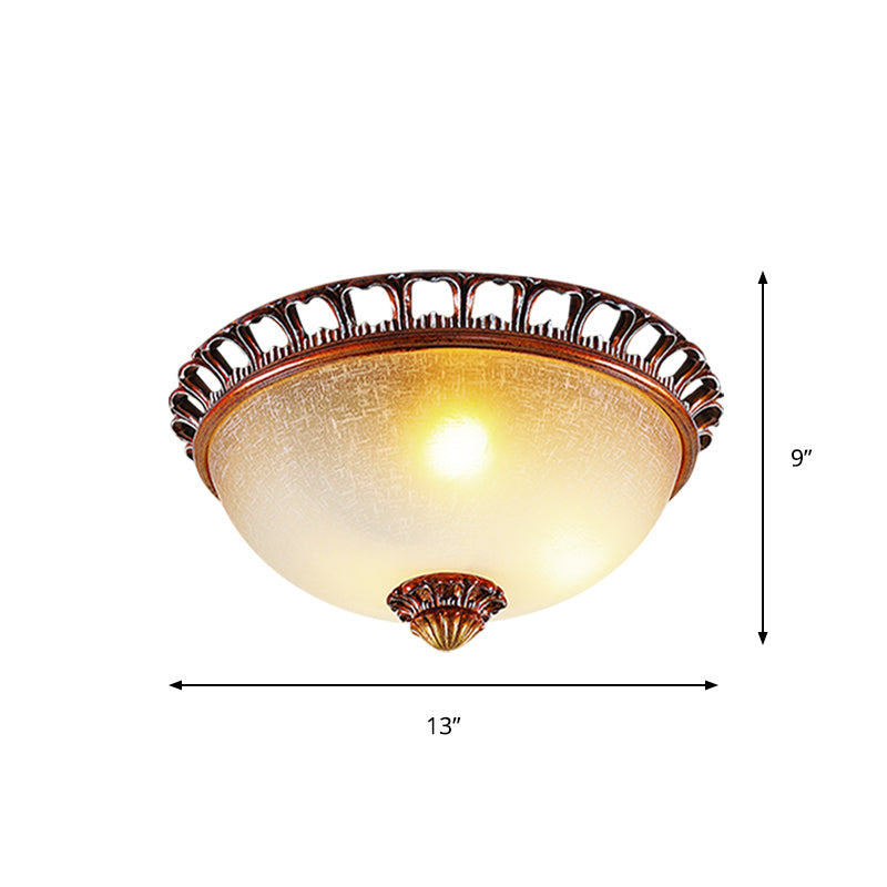 Opal Glass Domed Flush Lamp Countryside Ceiling Mounted Fixture - Brown (13"/16.5" Wide)