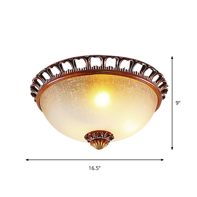 Opal Glass Domed Flush Lamp Countryside Ceiling Mounted Fixture - Brown (13"/16.5" Wide)